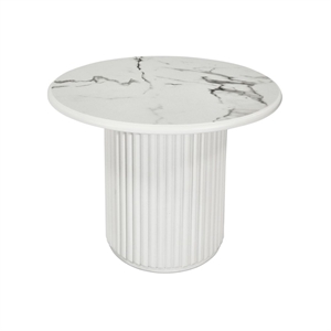 Easy sofabord - White marmor look - Træsokkel - Mål: Ø60 x H45 cm. - Stærk pris